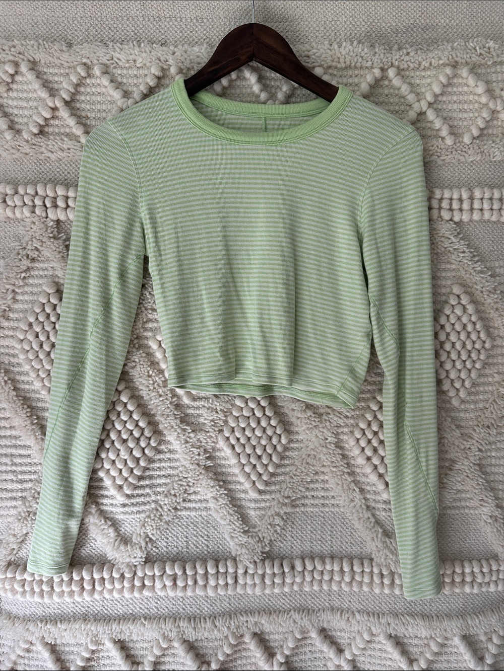 Lululemon Hold Tight Cropped Long-Sleeve - Green Striped Long Sleeve
